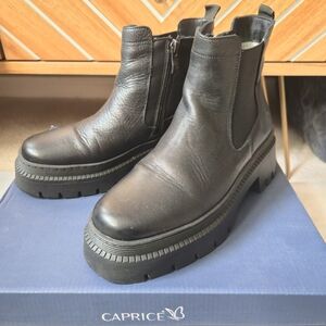 Caprice Black Leather Chunky Boots